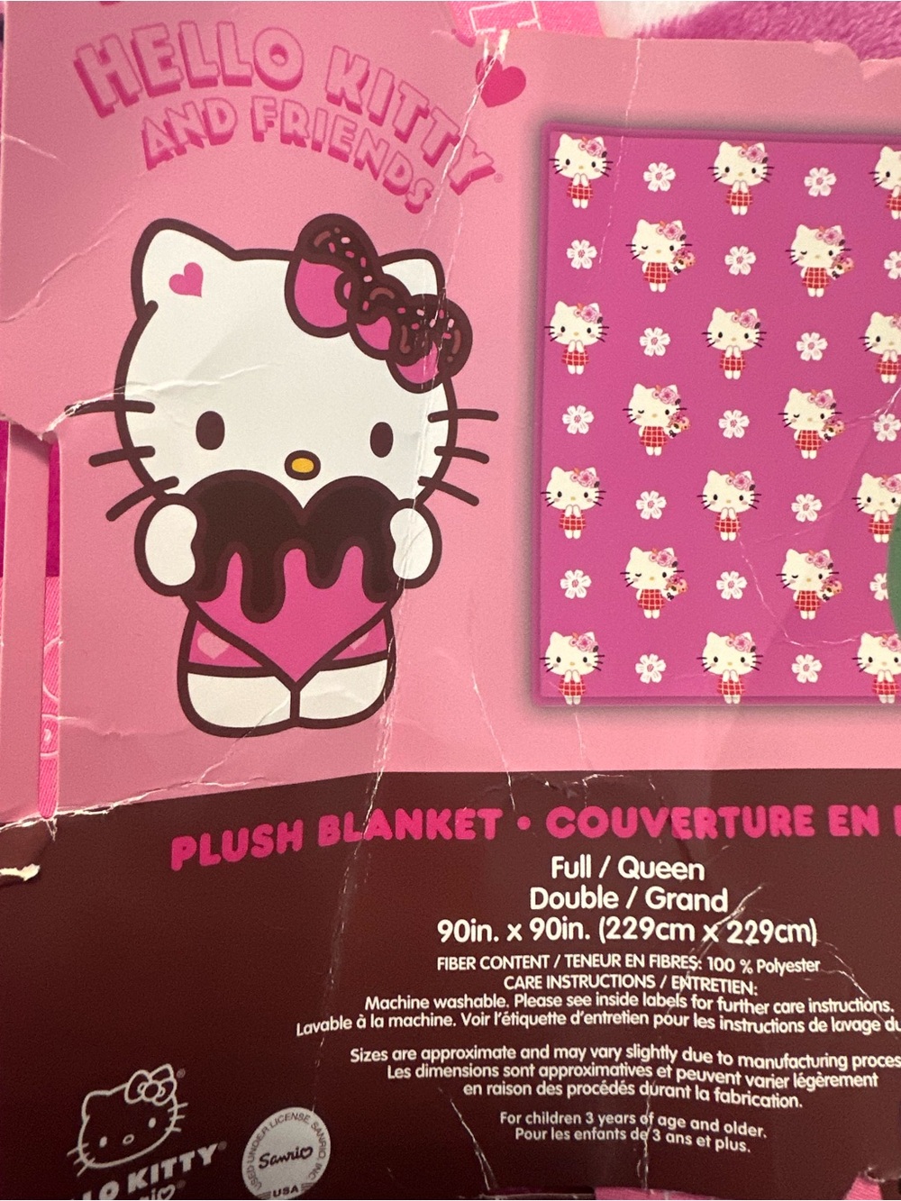 Hello Kitty Pink Character Plush Blanket – Bright Pink & White